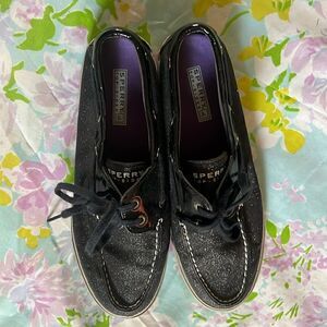 Sperry Boat Shoes Black Glitter - 10